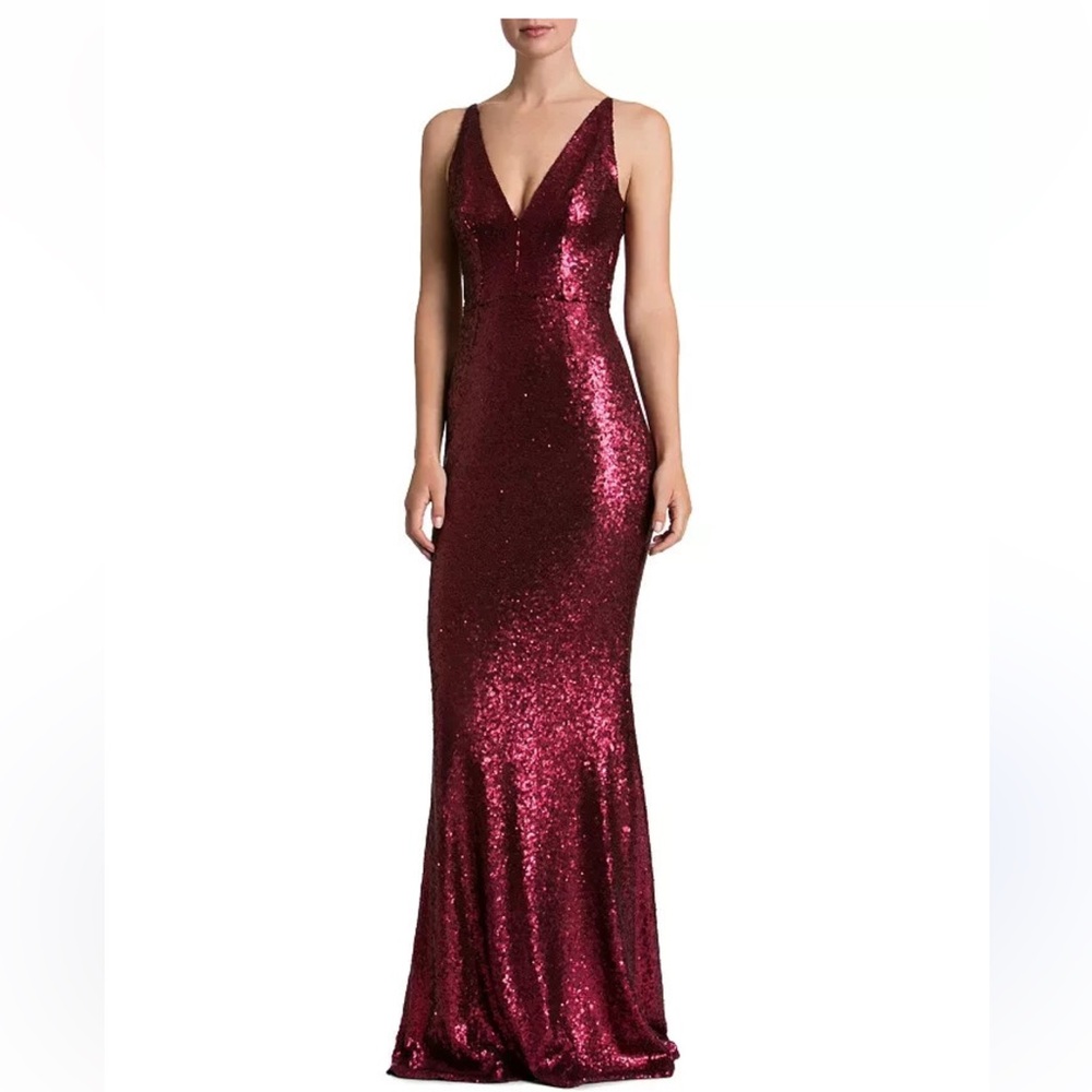 Dress the Population Harper Mermaid Gown maxi dress Size S‎ red sequin Lined